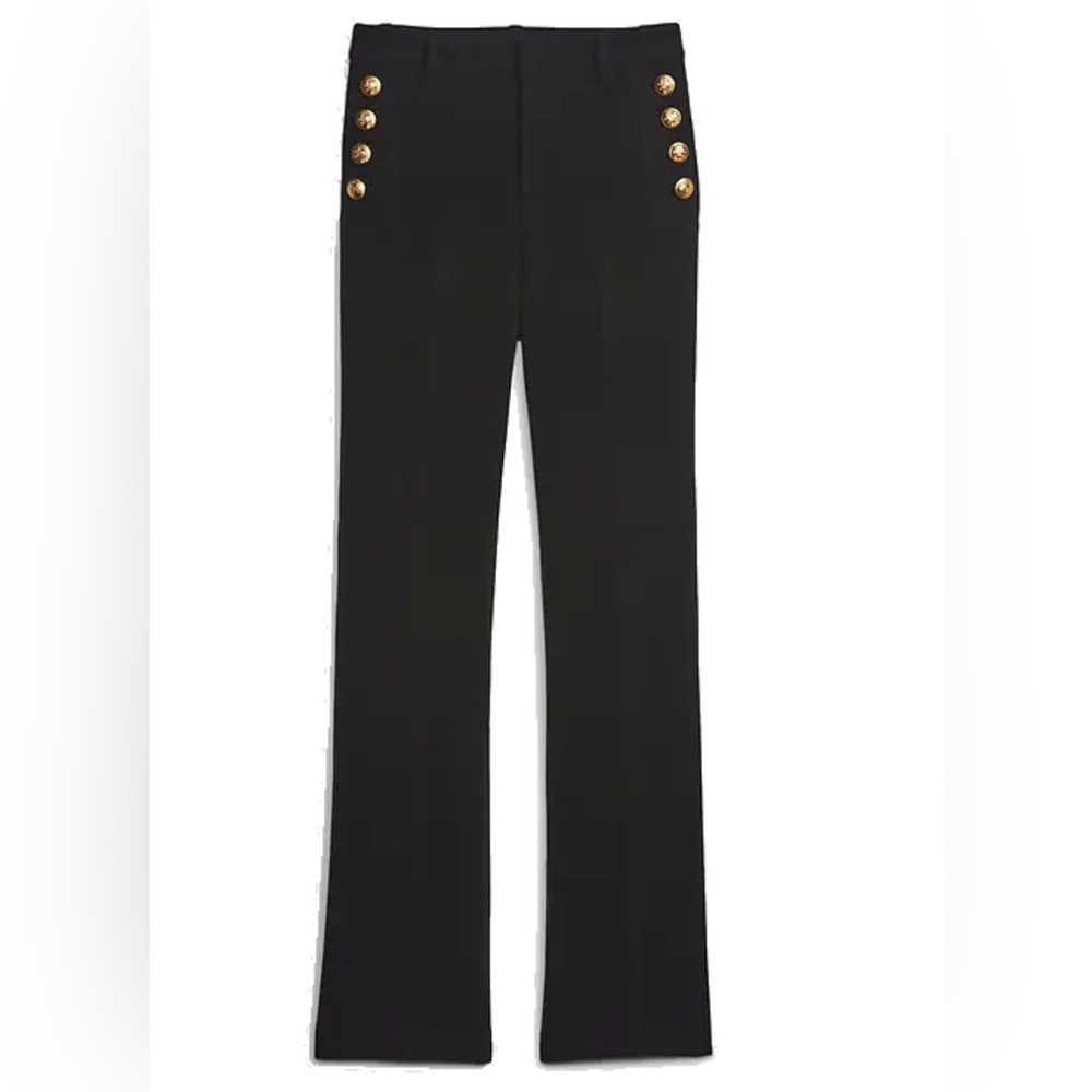 Veronica Beard 'Adley' Pants in Black Textured Trousers with Gold Buttons NEW